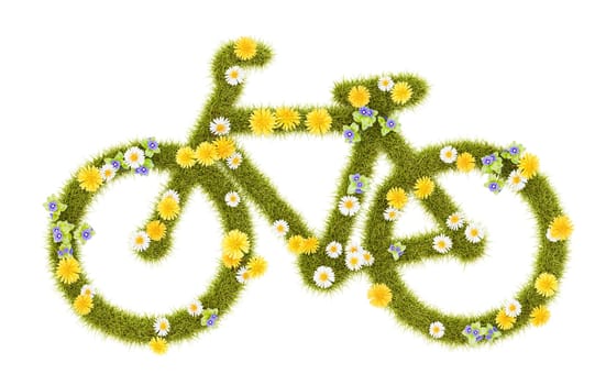 Flowery Grassy Bicycle Shape Isolated on White Background 3D Illustration
