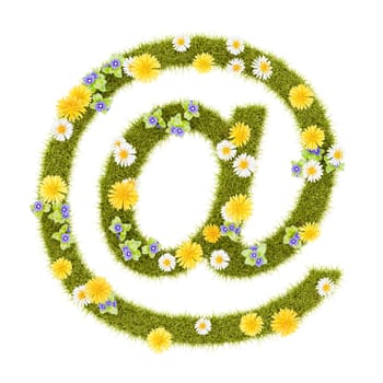 Flowery Grassy Email At Sign Shape Isolated on White Background 3D Illustration