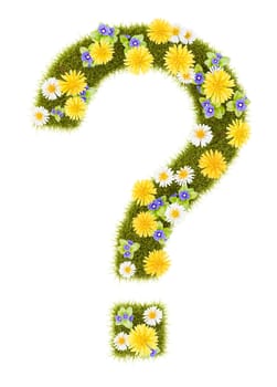 Flowery Grassy Question Mark Shape Isolated on White Background 3D Illustration