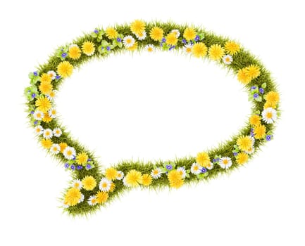 Flowery Grassy Speech Bubble Shape Isolated on White Background 3D Illustration