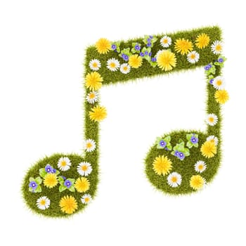 Flowery Grassy Musical Notes Symbol Shape Isolated on White Background 3D Illustration