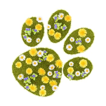 Flowery Grassy Pet Footprint Symbol Shape Isolated on White Background 3D Illustration