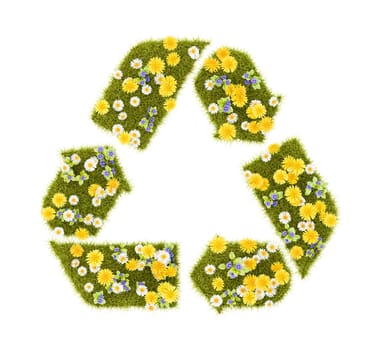 Flowery Grassy Recycling Symbol Shape Isolated on White Background 3D Illustration