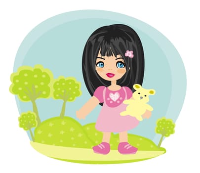 happy little girl with teddy bear
