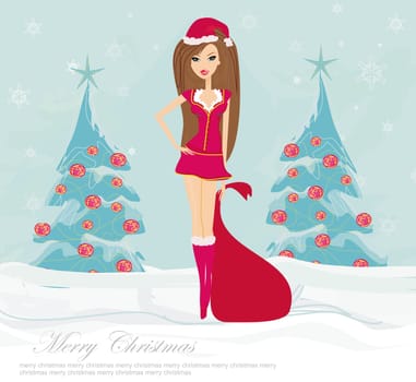 beautiful sexy girl wearing santa claus clothes