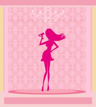 woman silhouette drying her hair by dryer