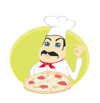 chef cook with pizza