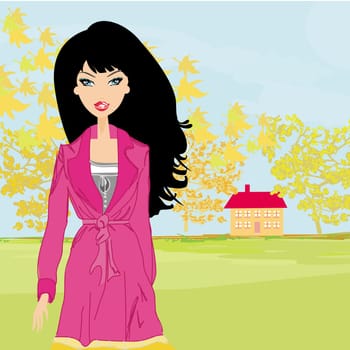 beautiful autumn girl - vector