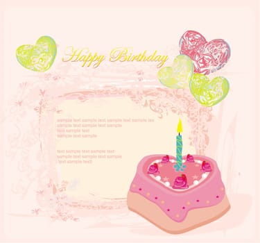 Happy Birthday with cake and balloons Card