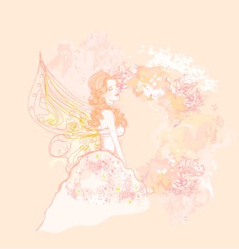 abstract floral background with a beautiful fairy