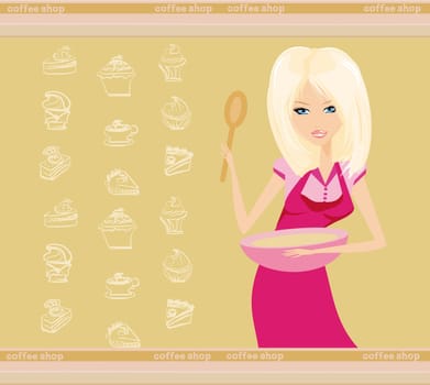 Beautiful lady cooking dessert