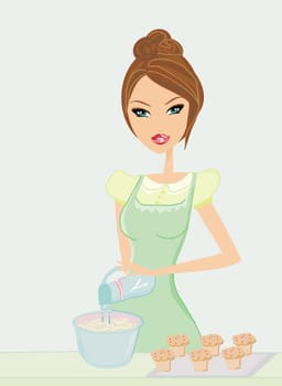 Beautiful lady cooking muffins