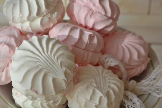 Russian dessert zefir or zephyr. Marshmallow close up picture.