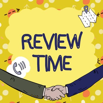 Inspiration showing sign Review Time, Business concept situation or system its formal examination by showing authority Empty frame decorated with communication symbols represent business meeting