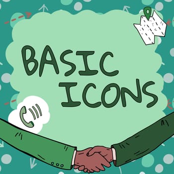 Text showing inspiration Basic Icons, Conceptual photo pictogram or ideogram displayed on a computer screen or phone Empty frame decorated with communication symbols represent business meeting