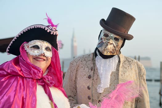 VENICE, ITALY - Febrary 21 2019: The masks of the Venice carnival 2019.