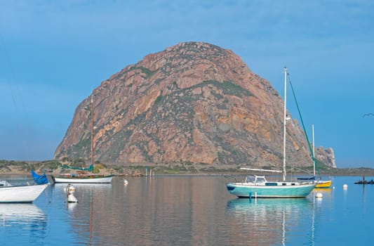 Distinctive Rock by a Idyllic Harbor on Morro Bay, California