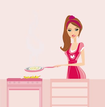 Beautiful lady cooking in the kitchen
