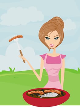 Woman cooking on a grill