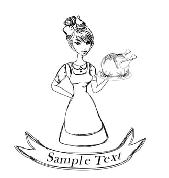 A beautiful woman waitress enjoys turkey - doodle