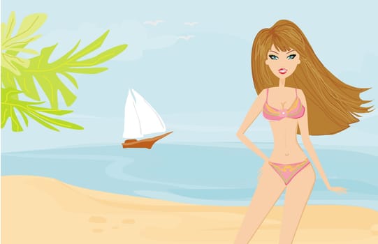 Summer beach girl in bikini