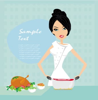 Beautiful lady cooking lunch
