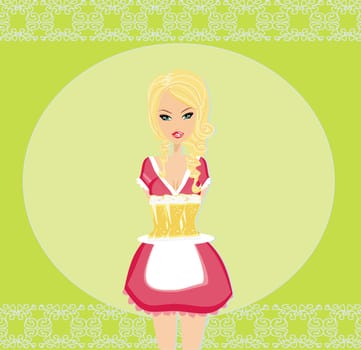 Oktoberfest waitress with beers on a tray - card