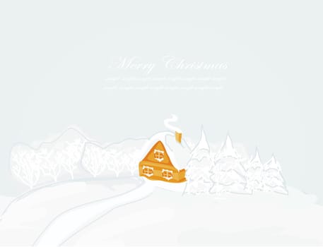Christmas card with winter house