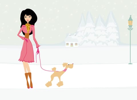 winter girl and her dog