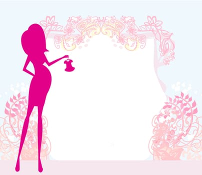 Beautiful pregnant woman silhouette on shopping for her new baby- abstract background