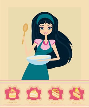 Beautiful lady cooking dessert in the kitchen