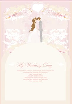 elegant wedding invitation with wedding couple