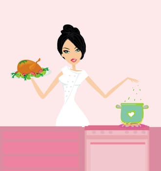 Beautiful lady cooking in the kitchen
