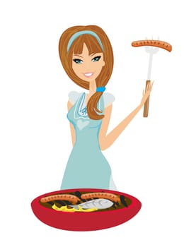 Woman cooking on a grill
