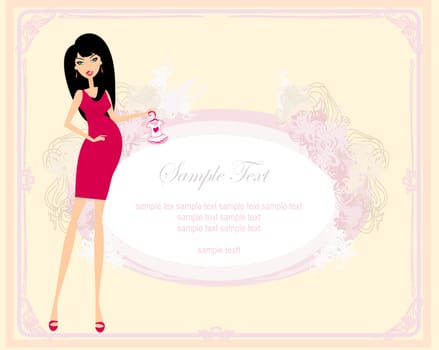Beautiful pregnant woman on shopping for her new baby Vector Illustration