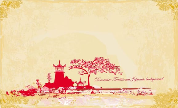 old paper with Chinese Temple on Asian Landscape