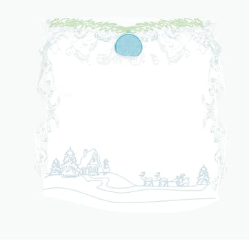 Happy New year card with Santa and winter landscape