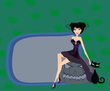 Halloween witch and her cat
