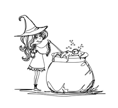 Halloween witch preparing potion - doodle
