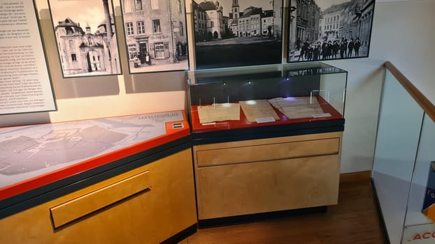 ROSPORT, LUXEMBURG  - APRIL 16, 2022:.Rosport, Luxemburg - April 16, 2022:.Tudor Museum, Rosport Castle, is located in the small town of Rosport in Luxembourg