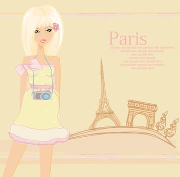 beautiful travel girl with camera in Paris