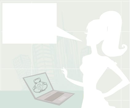 Online shopping -  woman silhouette shopping on laptop