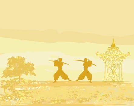 old paper with Samurai silhouette