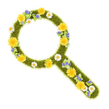 Flowery Grassy Magnifier Glass Symbol Shape Isolated on White Background 3D Illustration