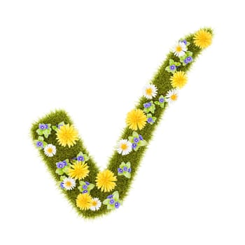 Flowery Grassy Check Mark Symbol Shape Isolated on White Background 3D Illustration