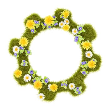 Flowery Grassy Gear Symbol Shape Isolated on White Background 3D Illustration