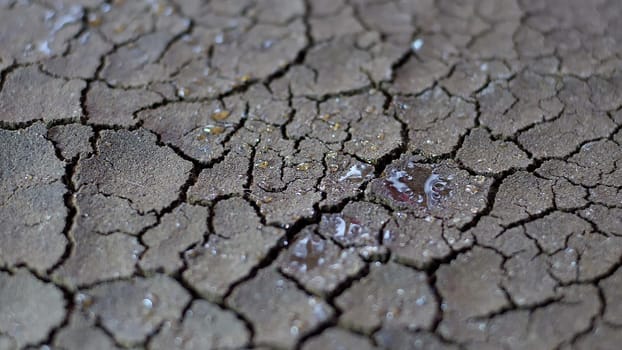 Water Drops Fall On Dry Fractured Soil Of Drought,Water Drops Fall On Dry Fractured Soil Of Drought