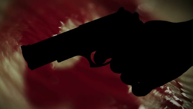 Pistol silhouette agains bloody background