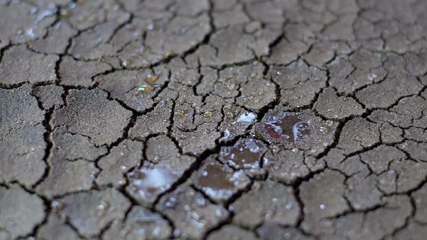 Water Drops Fall On Dry Fractured Soil Of Drought,Water Drops Fall On Dry Fractured Soil Of Drought