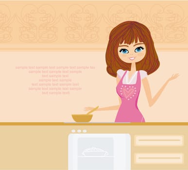 Beautiful lady cooking in the kitchen